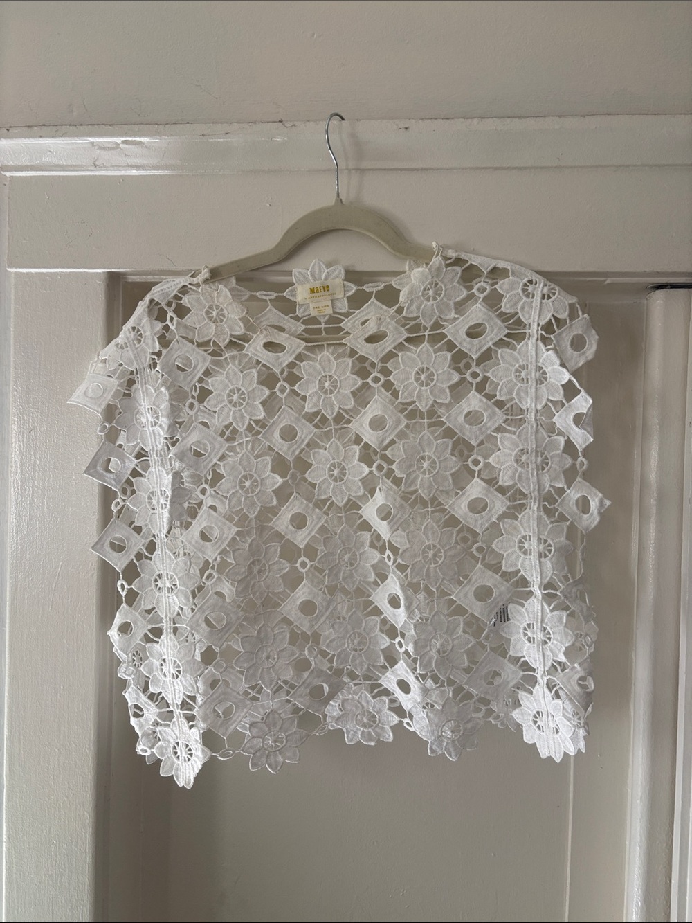 Anthropologie White Floral Crochet Overlay Camisole
